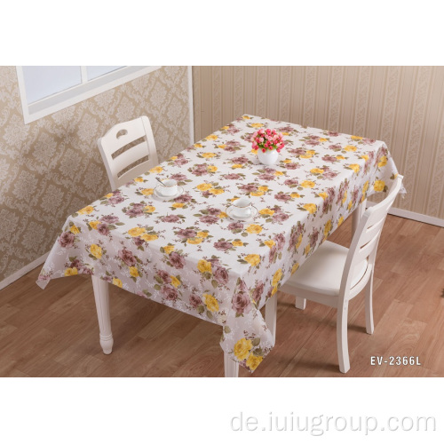 PEVA-Tischdecke mit Blumendruck und Spitzenkante